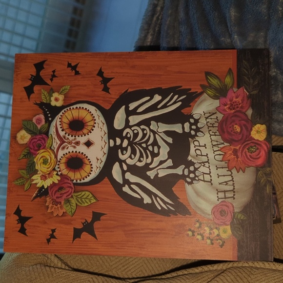Transpac Other - Halloween Skeleton Owl Wall Art with Floral Accents
